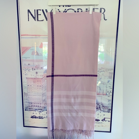 Love and Lore pink plaid blanket scarf with hit of burgandy 30” x 70” - Picture 3 of 10